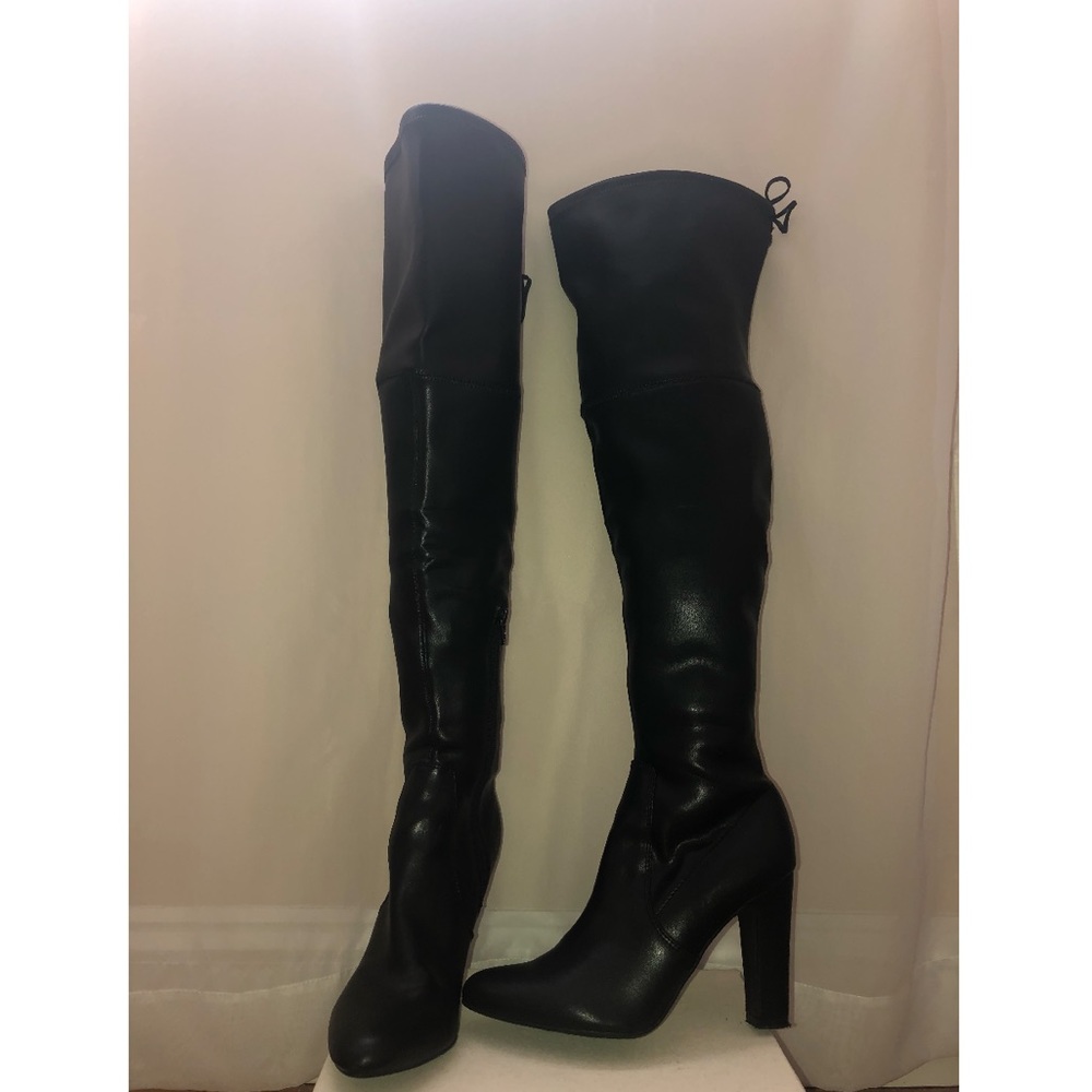 UNISA Black Faux Leather Over the Knee Boots